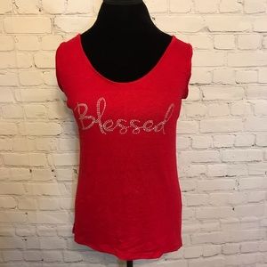 Red “Blessed” Studded Sleeveless Tee Shirt